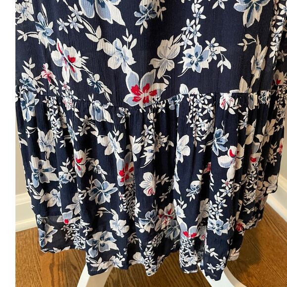 J. Jill Floral Maxi Dress Tiered V-Neck Short Flutter Sleeves Pockets Sz LP Blue - Picture 9 of 13